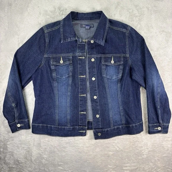 Baccini Women's XL Denim Jean‎ Jacket Classic Blue Button Front Stretch Pockets - Picture 5 of 7